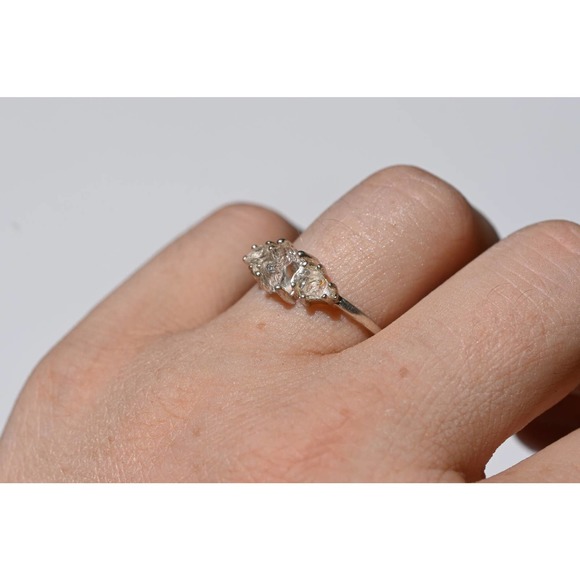 Unique Raw Diamond Engagement Ring OOAK Gemstone Sterling Silver Promise - Picture 3 of 5